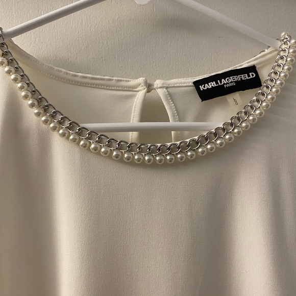 Karl Lagerfeld white sleeveless top with pearl and chain embellishment - Picture 2 of 4